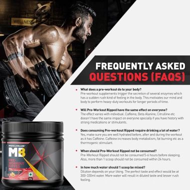 HK Vitals: Pre Workout Ripped, 4000 mg Citrulline & L-Arginine, 500 mg L-Carnitine, 500 mg Garcinia Extract (Fruit Splash, 250 g, 27 Servings)