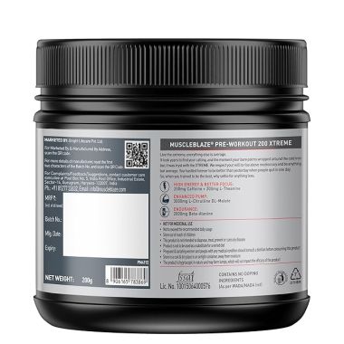 HK Vitals: Pre Workout 200 Xtreme, 200mg Caffeine, 200mg Theanine, 2000mg Beta Alanine, 3000mg Citrulline (Berry Bolt, 200 g, 30 Servings)
