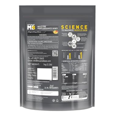 HK Vitals: Biozyme Performance Whey Protein | Clinically Tested 50% Higher Protein Absorption | Informed Choice UK, Labdoor USA Certified & US Patent Filed EAF® (Magical Mango, 1 kg Refill Pack)