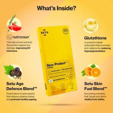 SETU: Skin Protect - First Drinkable Sunshield with Plant Based NutroxSun® & Glutathione for Advanced Sun Protection( 1 Serving, Strawberry)