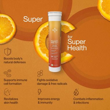 SETU: Vitamin C: Fizz - 60 Effervescent Tablets (Pack of 3) | Amla Extract and Zinc, Boost Immunity, Skin | Orange Flavour