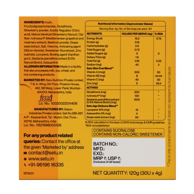 SETU: Skin Protect - First Drinkable Sunshield with Plant Based NutroxSun® & Glutathione for Advanced Sun Protection (30 Sachets, Strawberry)