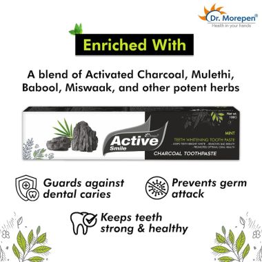 Dr. Morepen: Charcoal Toothpaste with Bamboo Toothbrush - 100gm
