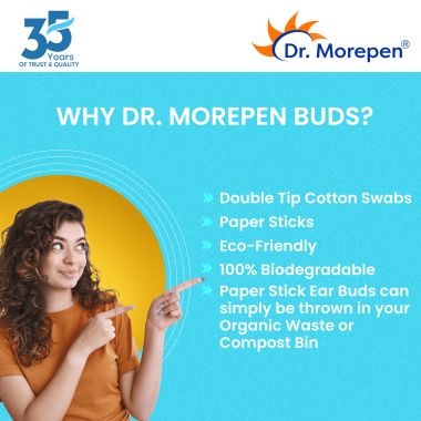 Dr. Morepen: Pure Cotton & Eco-Friendly Earbuds - 100 Cotton Buds pack of 5