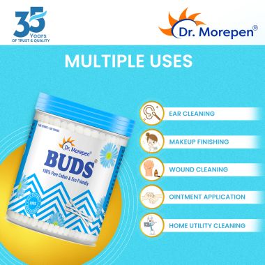 Dr. Morepen: Pure Cotton & Eco-Friendly Earbuds - 100 Cotton Buds pack of 5