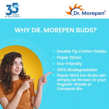 Dr. Morepen: Pure Cotton & Eco-Friendly Earbuds - 100 Cotton Buds pack of 6