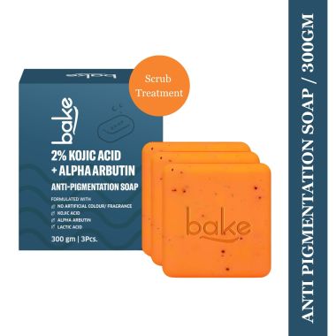 Bake Cosmetics: 2% Kojic Acid Soap with Alpha Arbutin, Lactic Acid & Niacinamide For Pigmentation, Dark Spots, Tan Removal, Brightens Underarms-Pack of 3(100g x 3)