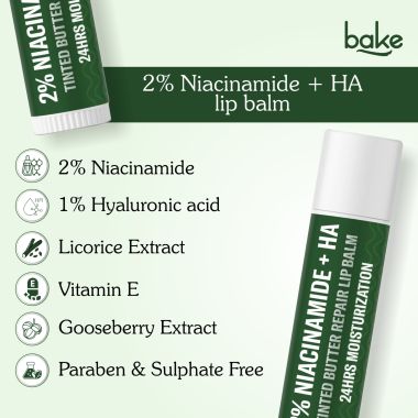Bake Cosmetics: 2% Niacinamide + Hyaluronic Acid Tinted Butter Brightening Lip Balm 24 Hour Moisturization For Dark, Pigmented, Dry, Flaky Lips 