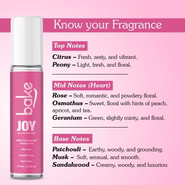 Bake Cosmetics: Joy 100% Concentrated Perfume Oil Roll on Fragrance For Men & Women-Peony