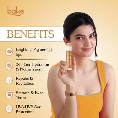Bake Cosmetics: 10% L-Ascorbic Acid Tinted Butter Brightening Lip Balm SPF 55 PA++++ with Hyaluronic Acid 24 Hour Moisturization For Dark, Pigmented, Dry & Chapped Lips