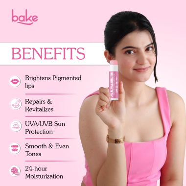 Bake Cosmetics: 2% Alpha Arbutin Tinted Butter Brightening Lip Balm SPF 55 PA++++ with Niacinamide For Dark, Pigmented, Dry & Chapped Lips For UVA/B Rays Sun Protection 