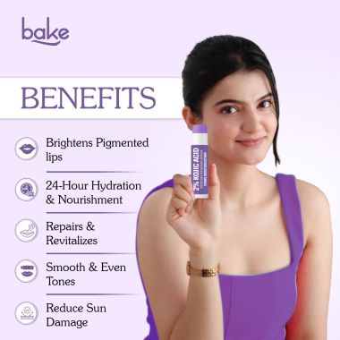 Bake Cosmetics: 2% Kojic Acid Tinted Butter Lip Brightening Balm with 1% Alpha Arbutin & Glycolic Acid 24 Hours Moisturization For Dark, Pigmented, Dry, Flaky Lips | De-Tan Lip Balm