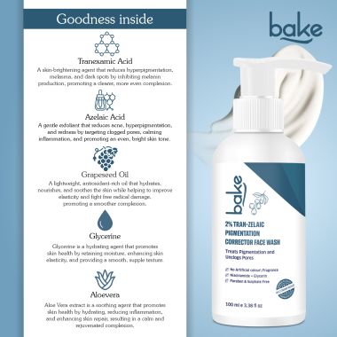 Bake Cosmetics: 2% Tran-Zelaic Pigmentation Corrector Milky Face Wash For Dark Spots and unclogged pores