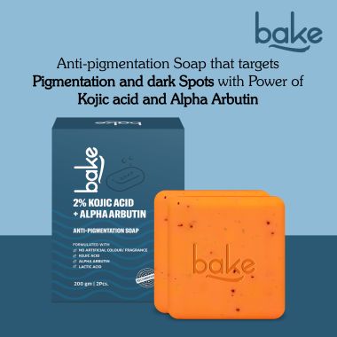 Bake Cosmetics: 2% Kojic Acid Soap with Alpha Arbutin, Lactic Acid & Niacinamide For Pigmentation, Dark Spots, Tan Removal, Brightens Underarms-Pack of 3(100g x 3)