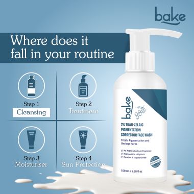 Bake Cosmetics: 2% Tran-Zelaic Pigmentation Corrector Milky Face Wash For Dark Spots and unclogged pores