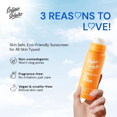 Eclipse Solaire: Lumiere Mist Sunscreen Spray SPF 50 PA+++ UVA/ UVB/ IR / BR / VR /No White Cast /All Skin Types 100ml