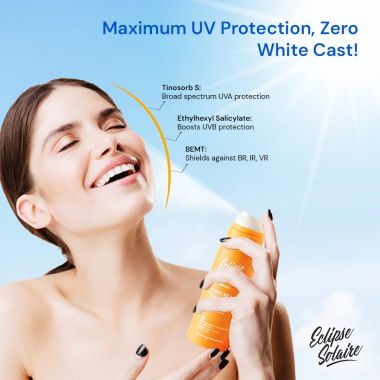 Eclipse Solaire: Lumiere Mist Sunscreen Spray SPF 50 PA+++ UVA/ UVB/ IR / BR / VR /No White Cast /All Skin Types 100ml