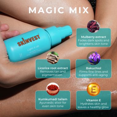 Skinvest: Light it up Sunscreen body spray - SPF 40 PA ++++ 100ml | with Kumkumadi Tailam | De-tans & Hydrates | Brightens Skin Tone | Removes Pigmentation | For All Skin Types | No white cast | No alcohol | Dermatologist Tested