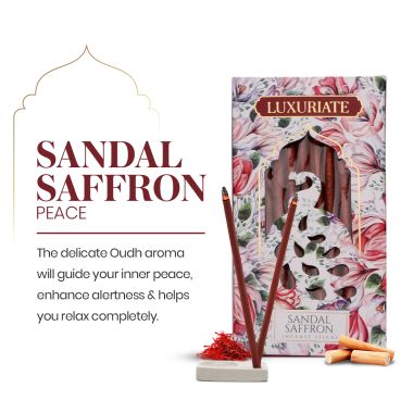 Luxuriate: Sandal Saffron Fragrant Natural Bambooless Incese Pack of 20 Sticks 50 gm
