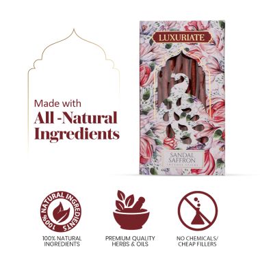 Luxuriate: Sandal Saffron Fragrant Natural Bambooless Incese Pack of 20 Sticks 50 gm