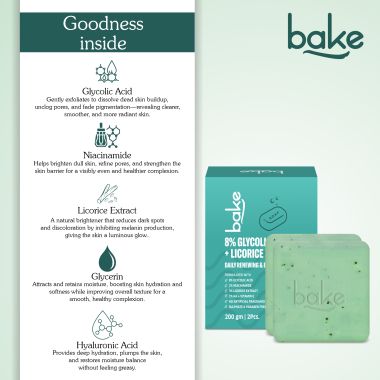Bake Cosmetics: BAKE 8% Glycolic Acid Scrub Treatment Soap with Niacinamide -Pack of 2(100g x 2)