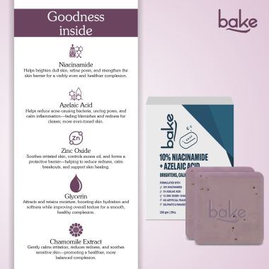 Bake Cosmetics: BAKE 10% Niacinamide + 3% Azelaic Acid Scrub Treatment Soap  -Pack of 2(100g x 2)