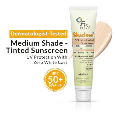 Fixderma: Shadow Tinted Sunscreen Medium SPF 50 PA+++ 1% Hyaluronic Acid - 30gm