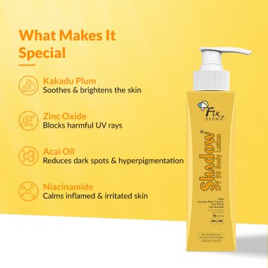 Fixderma: Shadow Sunscreen Body Lotion with SPF 50 PA+++ & 2% Niacinamide -  200 ml