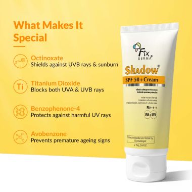 Fixderma: Shadow Sunscreen SPF 50+ Cream PA+++ Dry Skin  - 75gm