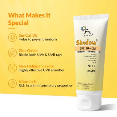 Fixderma: Shadow Sunscreen SPF 50+ PA+++ Gel Broad Spectrum Sunscreen -  75gm