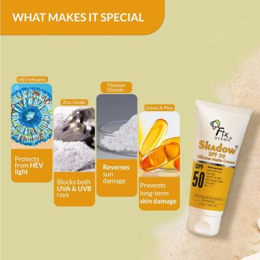 Fixderma: Shadow Sunscreen SPF 50 Silicone Matte Cream PA+++  - 50ml