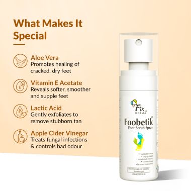 Fixderma: Foobetik Foot Scrub Spray with Lactic Acid 30 sec Scrubber -  50ml