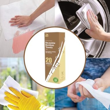 Amwoodo: Bamboo Kitchen Towel Roll | Reusable Paper Napkins | 4 Ply | 20 Sheets Per Roll | Pack of 2