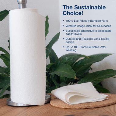 Amwoodo: Bamboo Kitchen Towel Roll | Reusable Paper Napkins | 4 Ply | 20 Sheets Per Roll | Pack of 2