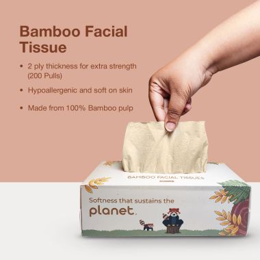 Amwoodo: Bamboo Facial Tissue | Soft & Highly Absorbent | 2-Ply | 200 Pulls Per Pack | Pack of 1