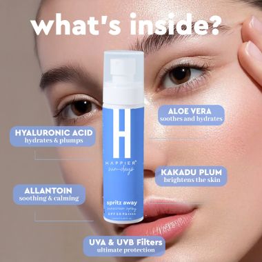 Happier: Sunscreen Spray SPF 50 PA+++ , UVA/UVB Protection, Broad Spectrum With Zinc Oxide