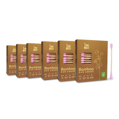 Bamboo Ear Swabs | 100 Soft Double-Tip Cotton Buds | Pack of 6