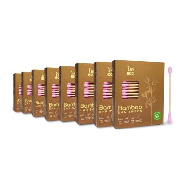 Bamboo Ear Swabs | 100 Soft Double-Tip Cotton Buds | Pack of 8