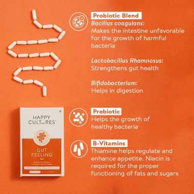 Happy Cultures: Gut Feeling - Blend of Pre + Probiotics & B-Vitamins  | 30 Capsules