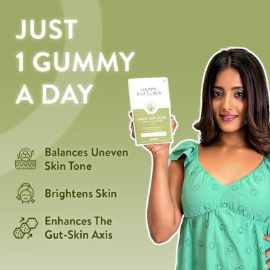 Happy Cultures: Grow and Glow | Hair Fall Control & Glowing Skin | 30 gummies