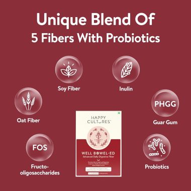 Happy Cultures: Well Bowel-ed Advanced Unique Blend of 5 Digestive Fiber & Probiotics - 15 Sachets