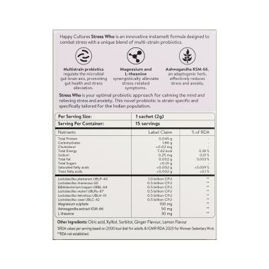Happy Cultures: Stress Who  Ashwagandha KSM66, Magnesium & L-Theanine | Stress & Anxiety Relief | 15 Sachets (2g Each)