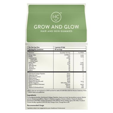 Happy Cultures: Grow and Glow | Hair Fall Control & Glowing Skin | 30 gummies