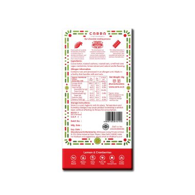 Carra: Lemon & Cranberries in Plant Based White Chocolate 50gm each