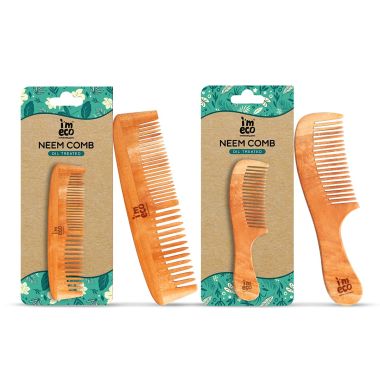 Combo Of Dual Tooth & Wide Tooth Neem Wood Comb | Neem Comb | Pack of 2