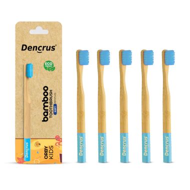 Orby Kids Bamboo Toothbrush For Kids | 100% Natural Soft Bristles | Blue |...