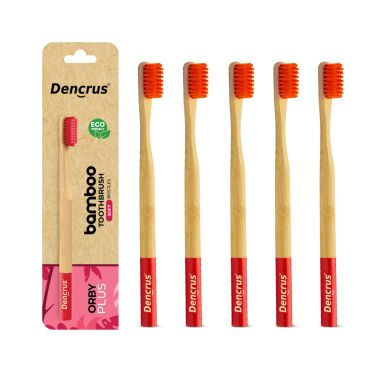 Orby Plus Bamboo Toothbrush For Adults | 100% Natural Soft Bristles | Red |...