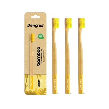 Orby Plus Bamboo Toothbrush For Adults | 100% Natural Soft Bristles | Yellow...