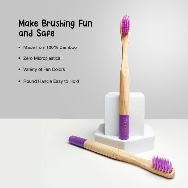Amwoodo: Orby Kids Bamboo Toothbrush For Kids | 100% Natural Soft Bristles | Lavender | Pack of 4