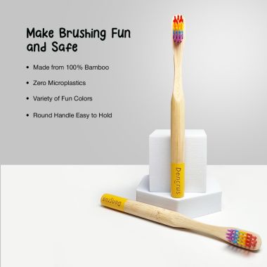 Amwoodo: Orby Kids Bamboo Toothbrush For Kids | 100% Natural Soft Bristles | Rainbow | Pack of 3